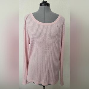 Tommy Hilfiger Scoop Neck Cable Knit Sweater - Pale Pink